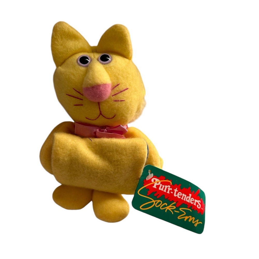 Hallmark 1987 Purr-tenders Sock Ems Cat Mouse Plush 7" Plush Yellow NWT